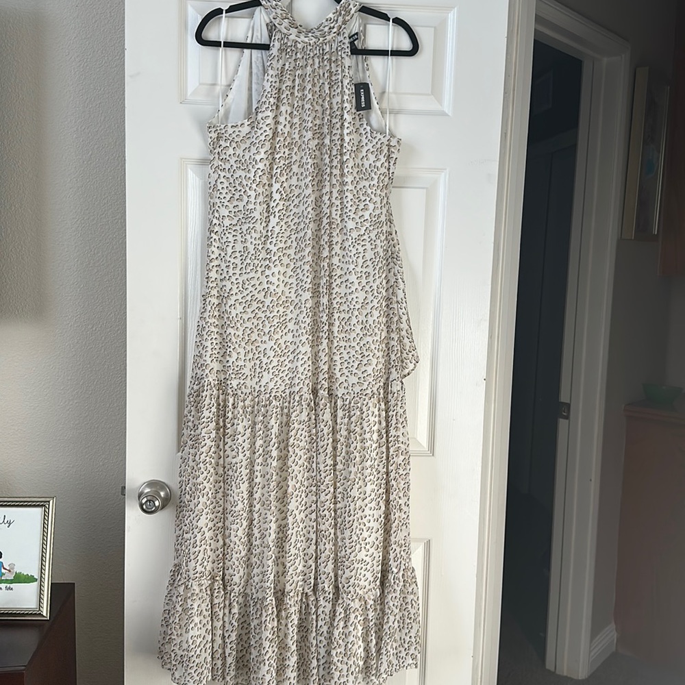 Halter Cream and Beige Polka Dot Dress